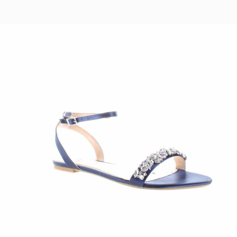 Badgley Mischka Blue flat Open Toe Sandals with Silver Embellishments NIB 9.5